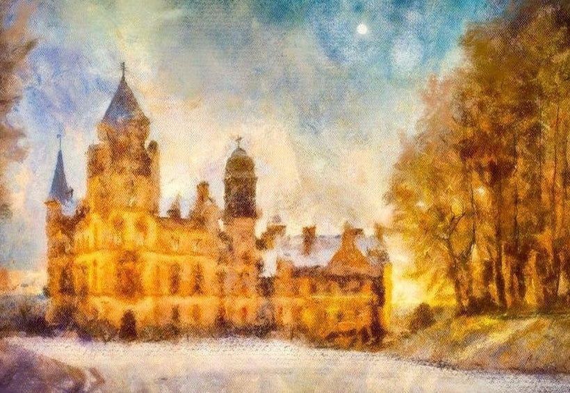 Dunrobin Castle Moonlight Scottish Landscape Painting