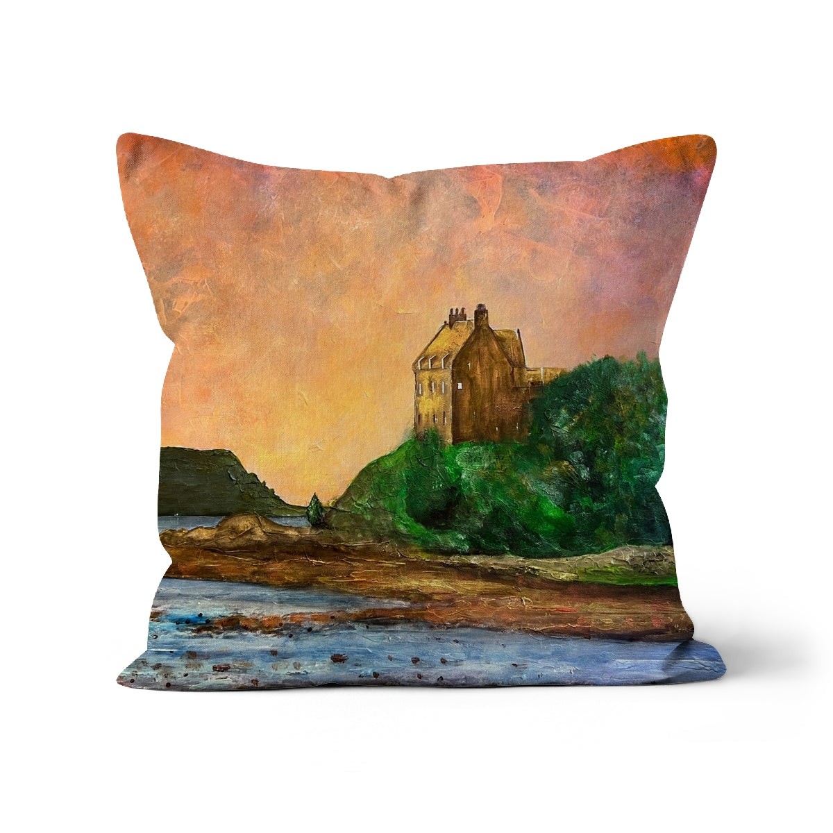 Duntrune Castle Art Gifts Cushion | Historic &amp; Iconic Scotland Art Gallery | Paintings, Prints, Homeware and Art Gifts From Scotland By Scottish Artist Kevin Hunter