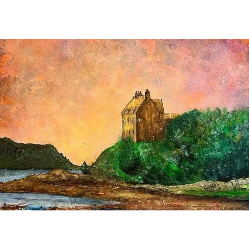 Impressionistic Duntrune Castle art by a Scottish artist showcasing Duntrune Castle on a hill