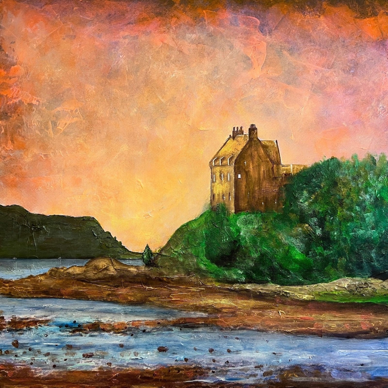 Duntrune Castle Wooden Art Block-Wooden Art Blocks-Scottish Castles Art Gallery-Paintings, Prints, Homeware, Art Gifts From Scotland By Scottish Artist Kevin Hunter
