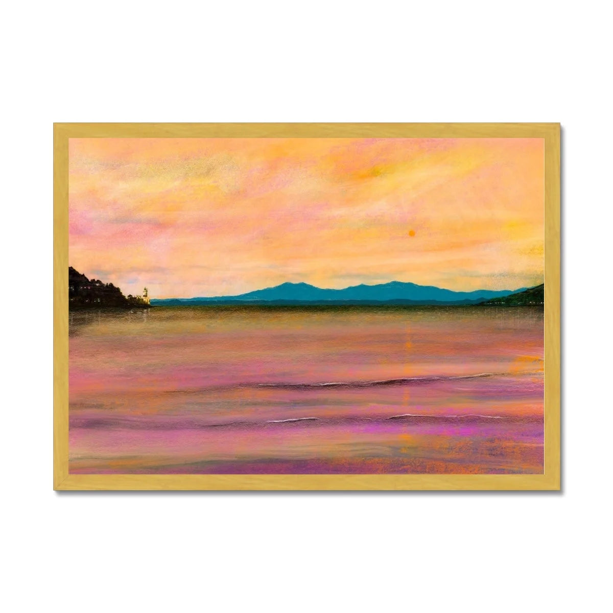 Dusk Over Arran & the Cloch Antique Framed Print - River Clyde Art Gallery Scotland Worldwide Shipping Scottish Landscape by Artist Hunter