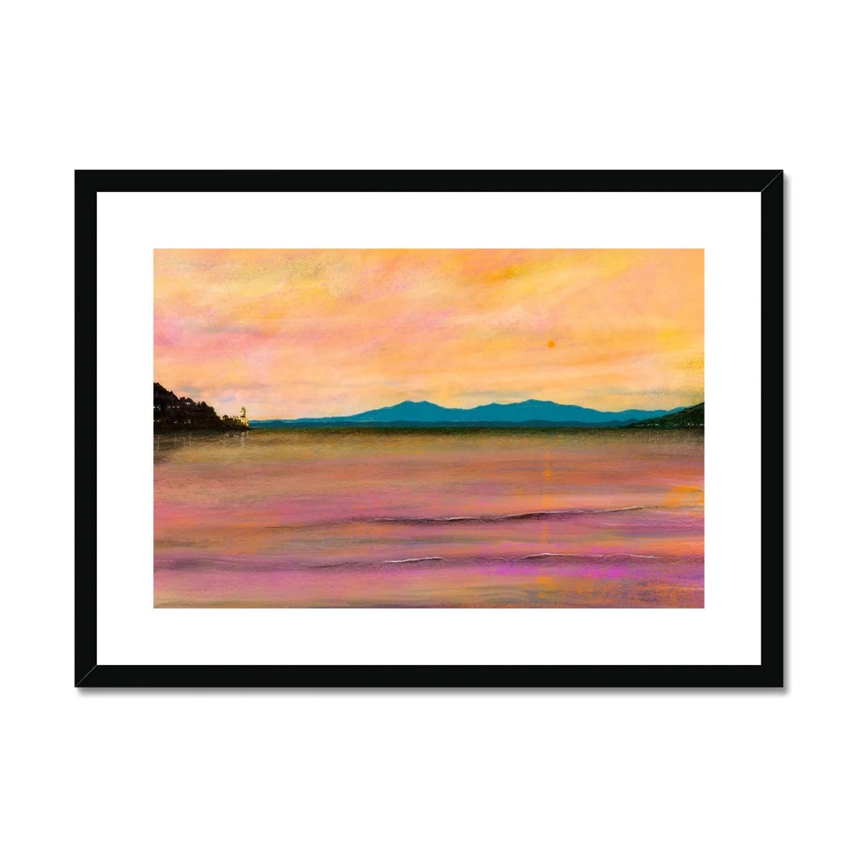 Dusk Over Arran & the Cloch Framed Mounted Print - River Clyde Art Gallery Scotland Worldwide Shipping Scottish Landscape by Artist Hunter