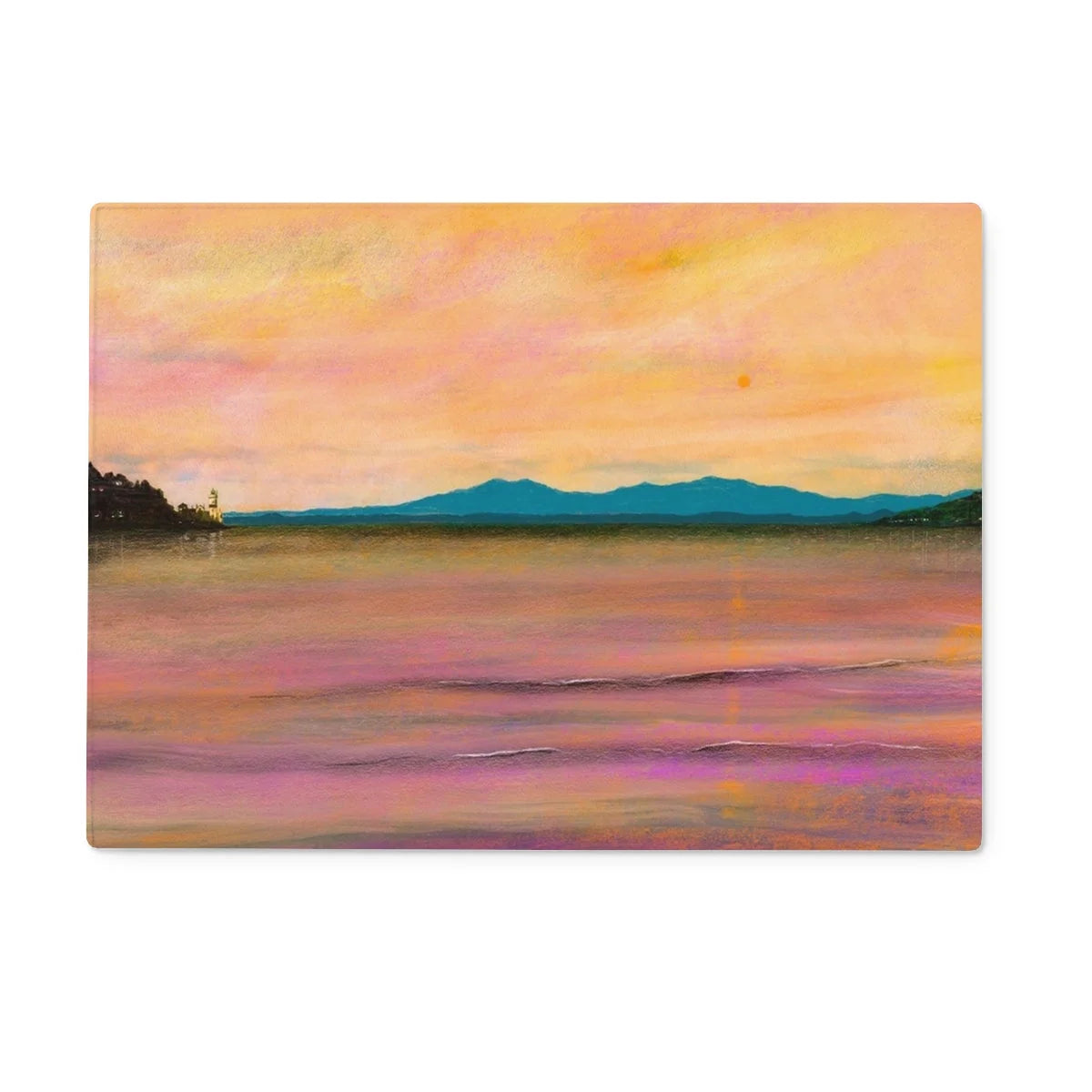 Dusk Over Arran & the Cloch Glass Chopping Board - River Clyde Art Gallery Scotland Worldwide Shipping Scottish Landscape by Artist Hunter