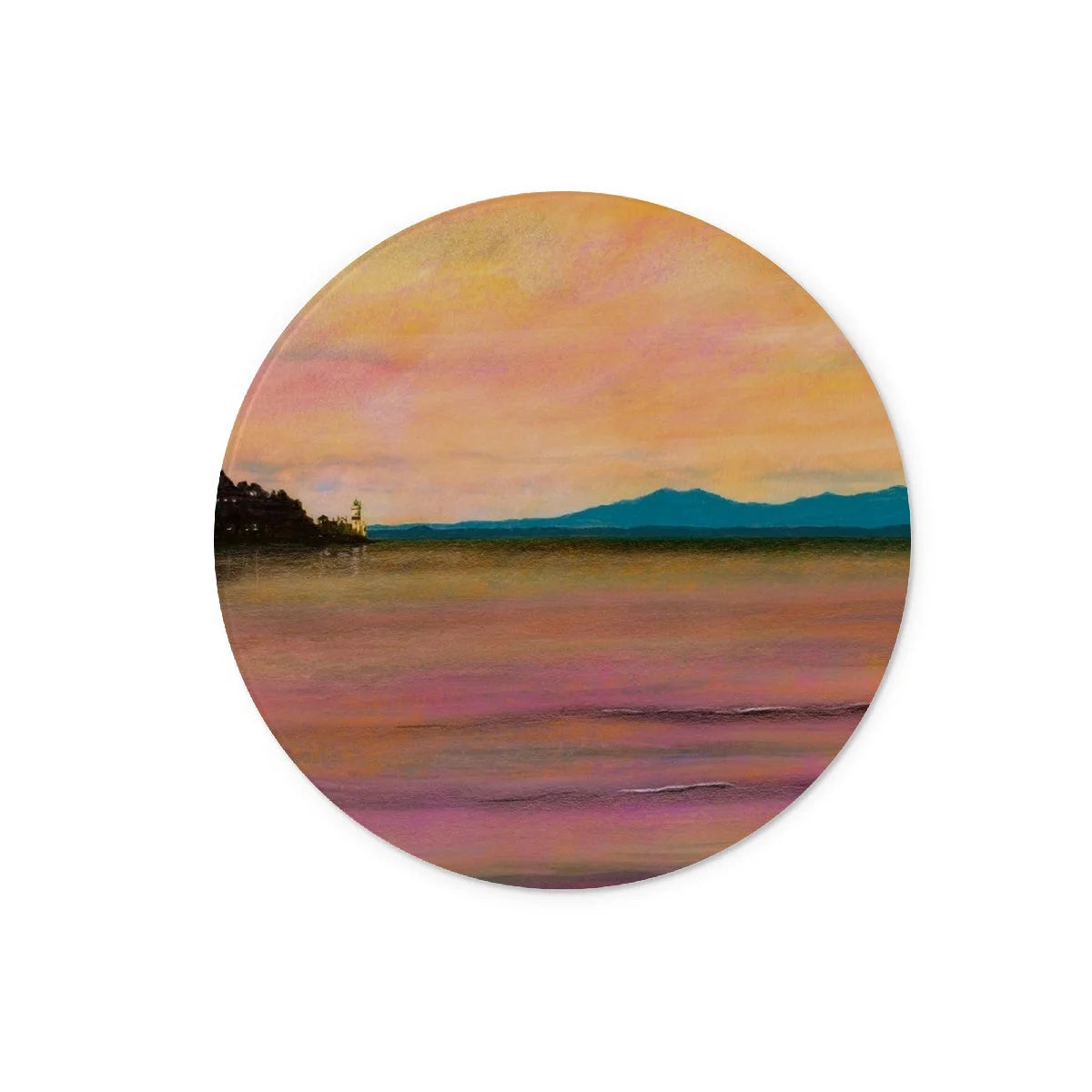 Dusk Over Arran & the Cloch Glass Chopping Board - River Clyde Art Gallery Scotland Worldwide Shipping Scottish Landscape by Artist Hunter