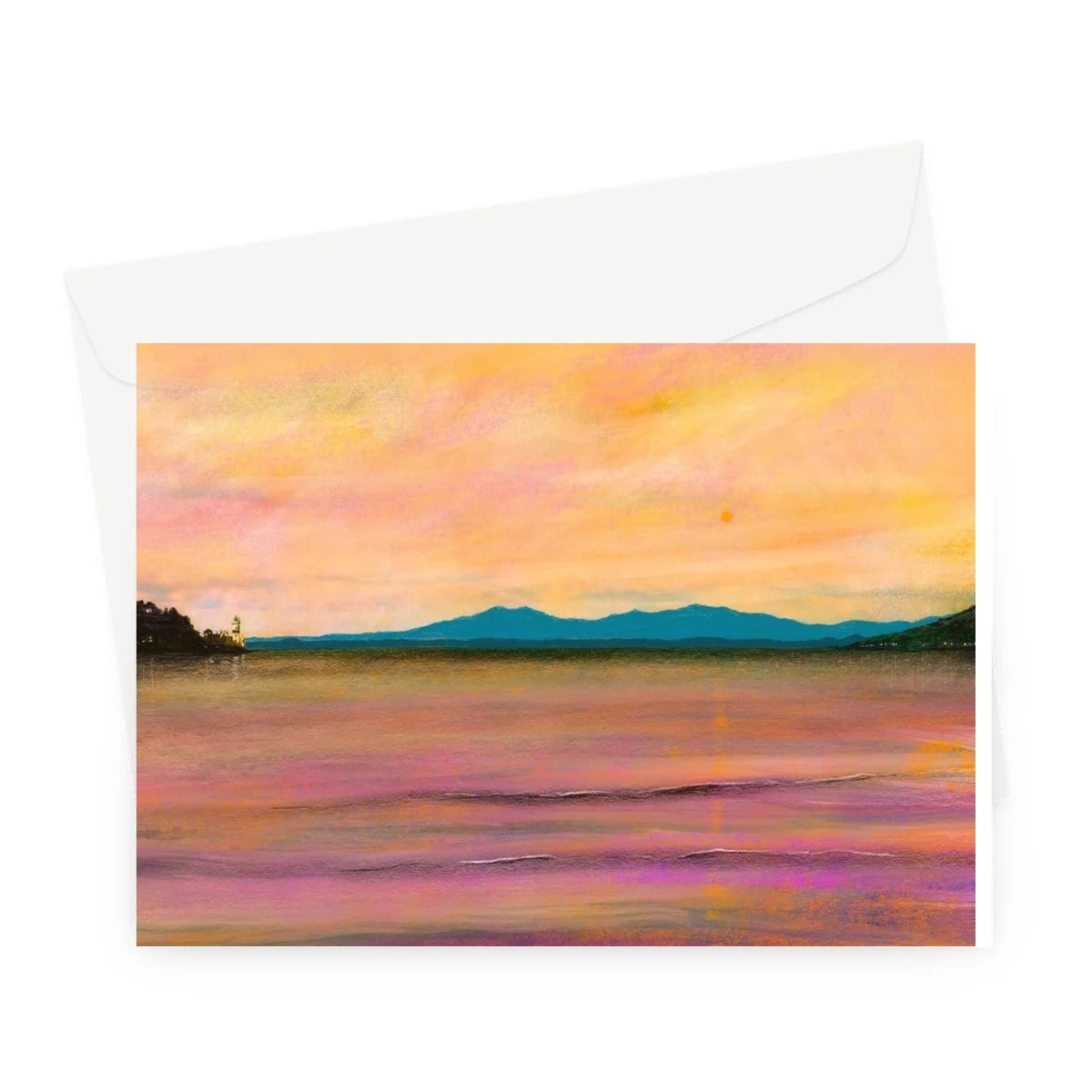 Dusk Over Arran & the Cloch Greeting Card - River Clyde Art Gallery Scotland Worldwide Shipping Scottish Landscape by Artist Hunter