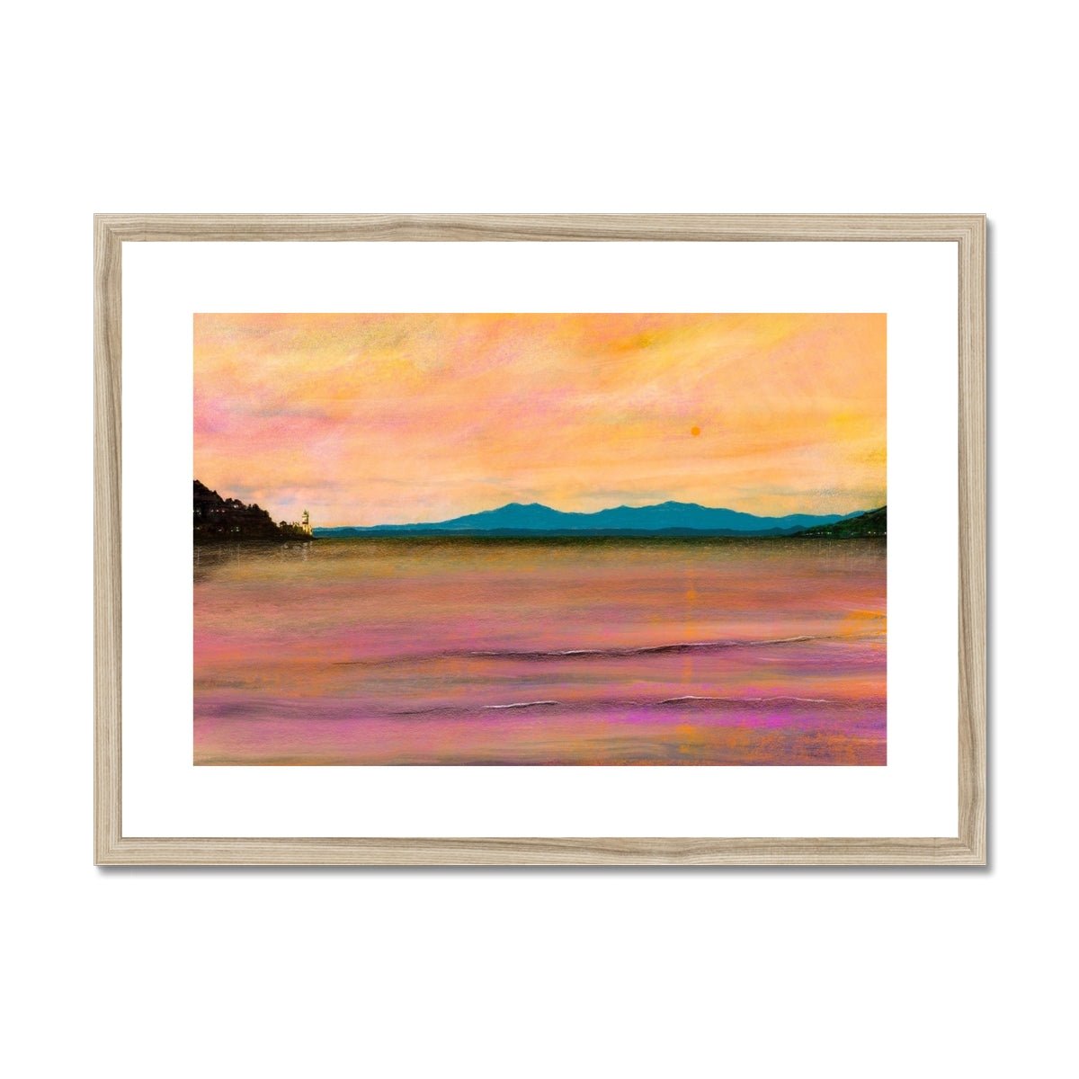 Dusk Over Arran &amp; The Cloch Lighthouse Painting | Framed &amp; Mounted Prints From Scotland