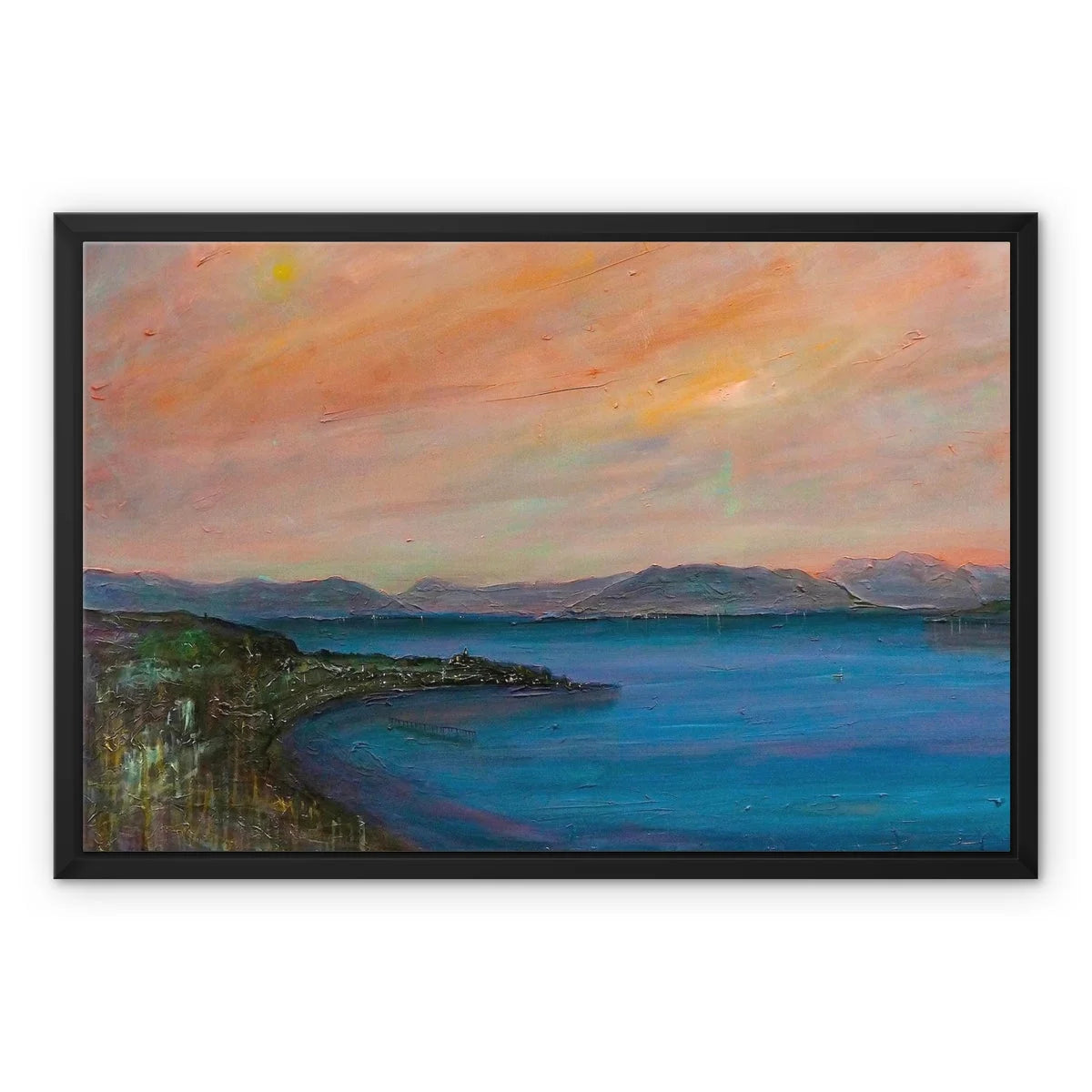 Dusk Over Gourock Framed Canvas - River Clyde Art Gallery Scotland Worldwide Shipping Scottish Artist Fine Prints and Paintings Collection