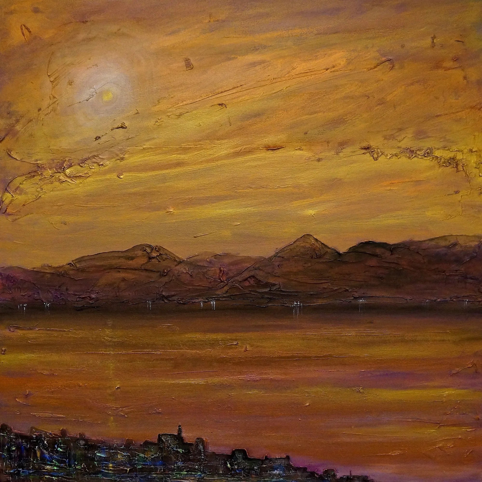 Gourock Autumn Dusk - River Clyde Art Gallery Scotland Worldwide Shipping Painting Sunset Mountainous Kevin Hunter Portfolio Giclee Prints
