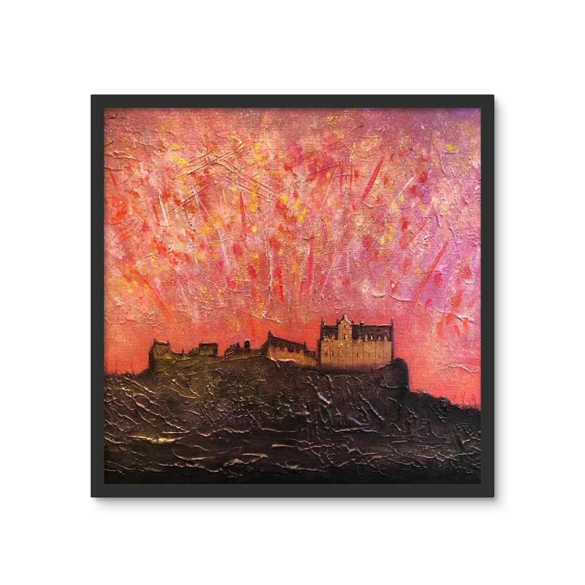 Edinburgh Castle Fireworks Framed Art Tile | Scottish Art Gifts