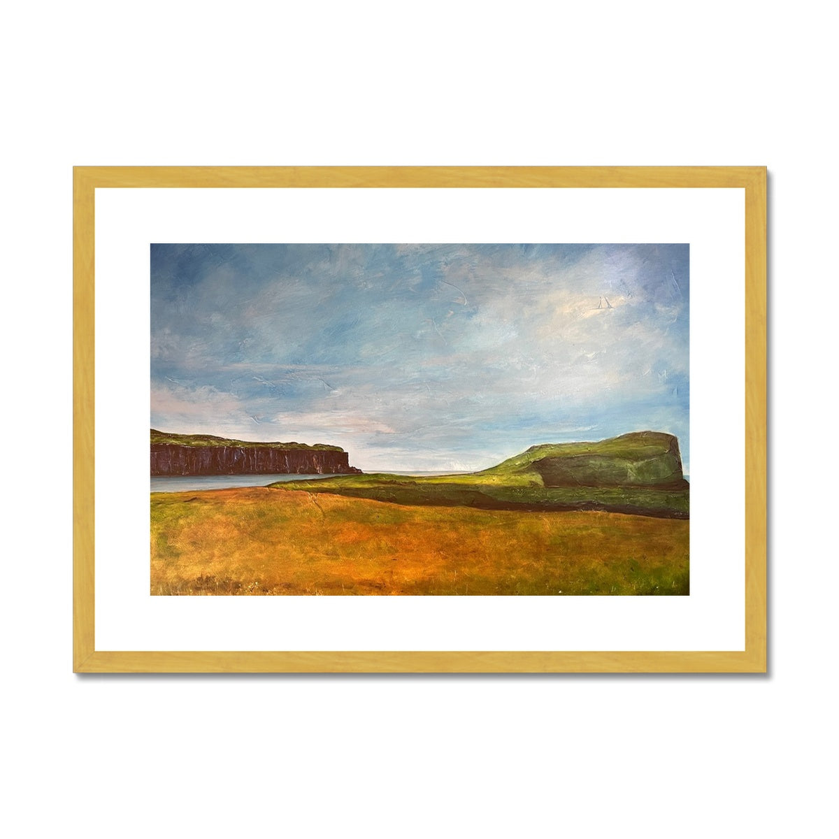 Approaching Oronsay Skye Painting | Antique Framed & Mounted Prints From Scotland-Antique Framed & Mounted Prints-Skye Art Gallery-A2 Landscape-Gold Frame-Paintings, Prints, Homeware, Art Gifts From Scotland By Scottish Artist Kevin Hunter
