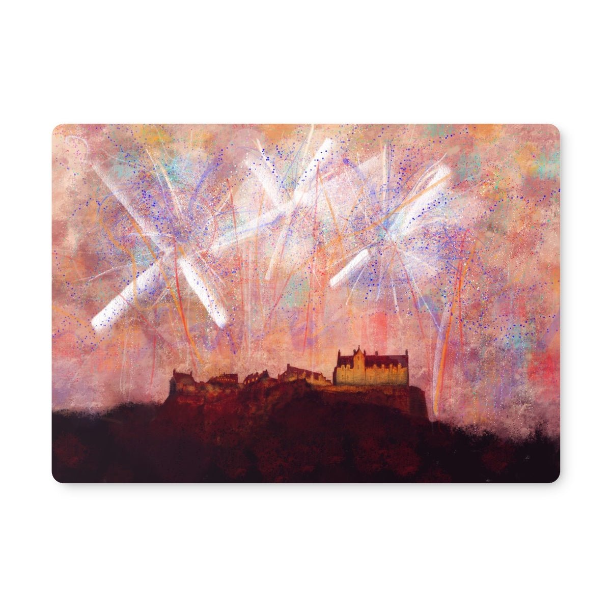 Edinburgh Castle Fireworks Art Gifts Placemat-Placemats-Edinburgh & Glasgow Art Gallery-4 Placemats-Paintings, Prints, Homeware, Art Gifts From Scotland By Scottish Artist Kevin Hunter
