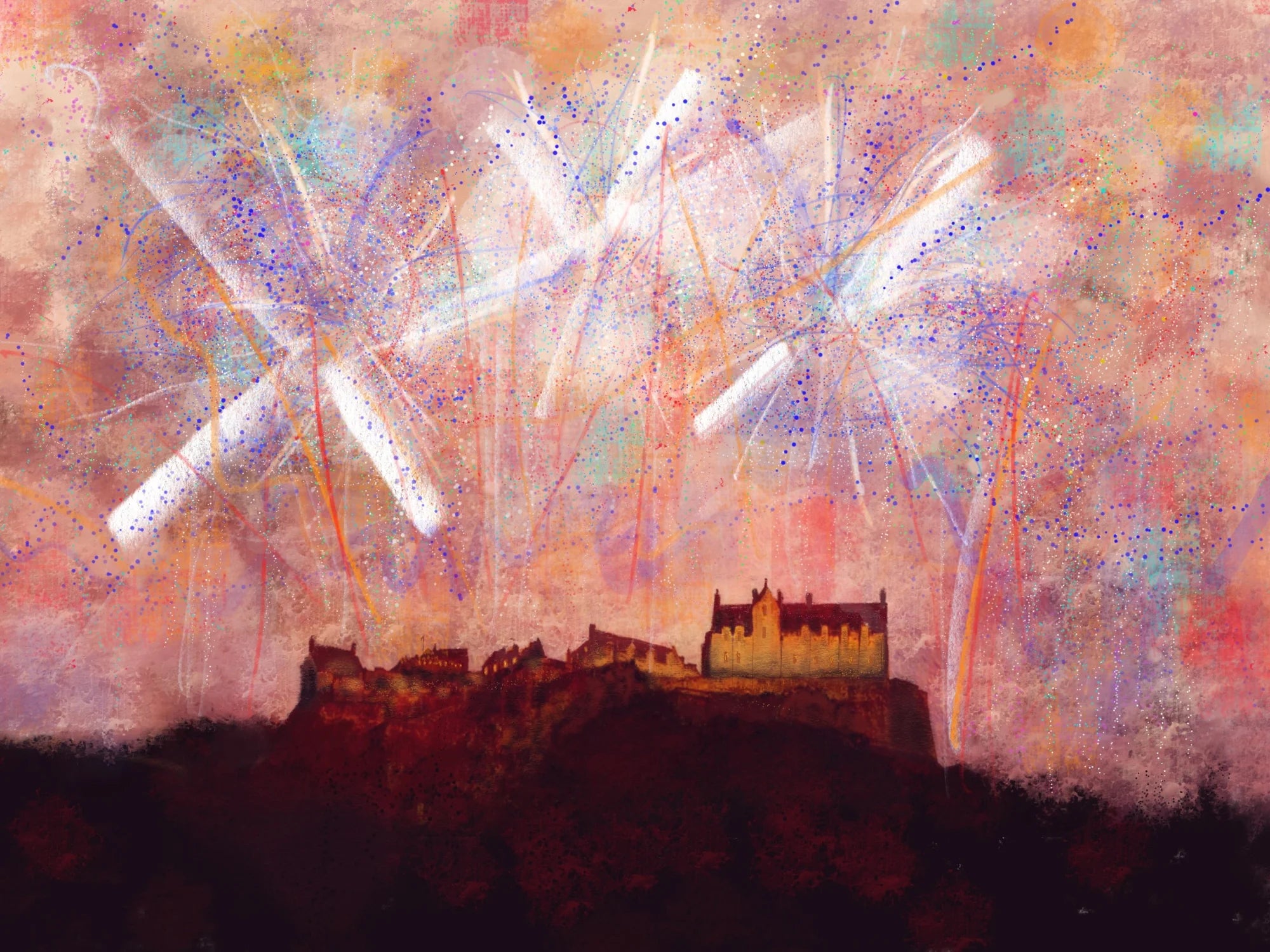 Edinburgh Castle Fireworks Ii - & Glasgow Art Gallery Scotland Worldwide Shipping Edinburgh Castle Fireworks Kevin Hunter Portfolio Giclee