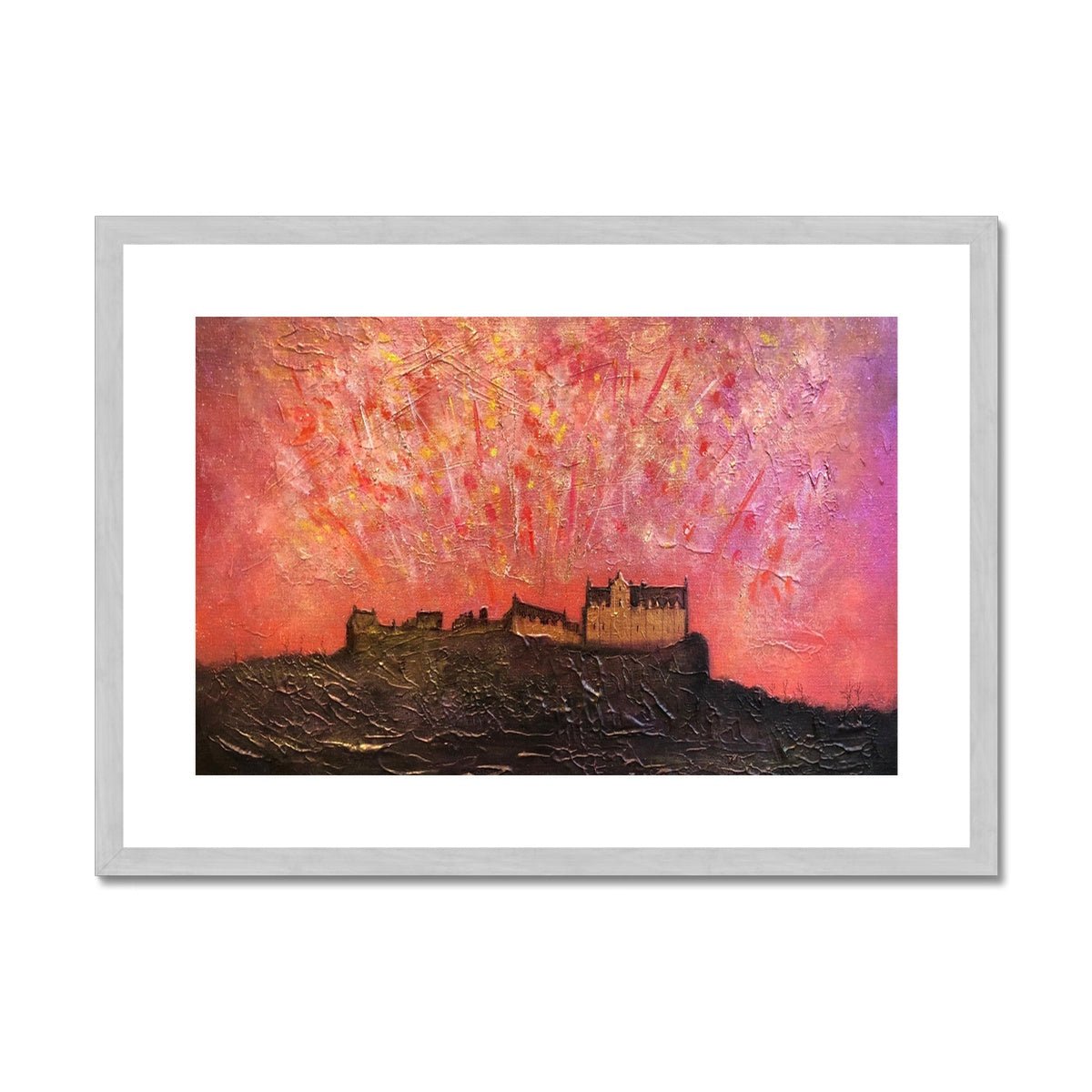 Edinburgh Castle Fireworks Painting | Antique Framed & Mounted Prints From Scotland