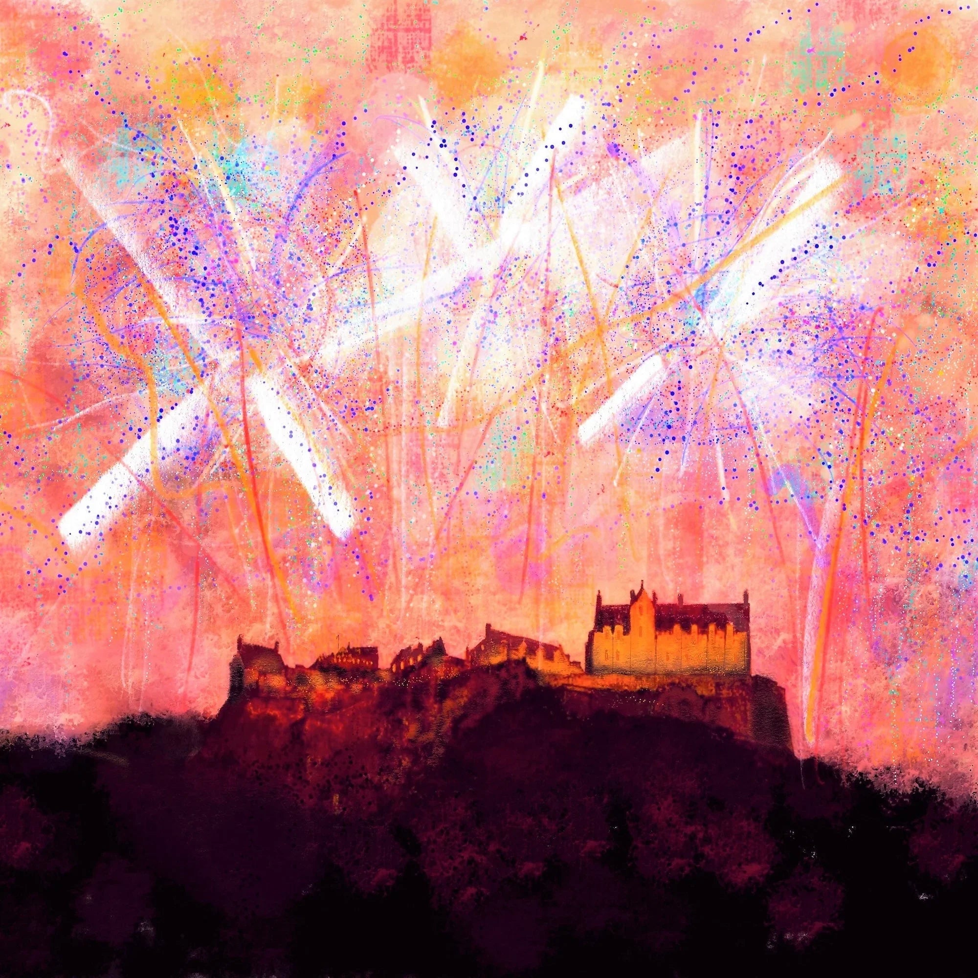 Edinburgh Castle Fireworks | Scotland in your Pocket - & Glasgow Art Gallery Worldwide Shipping Vibrant Painting Castle Scottish Landscape