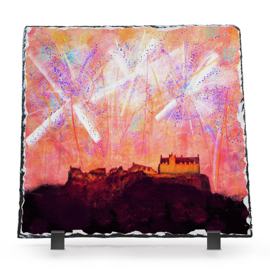 Edinburgh Castle Fireworks Scottish Slate Art | Scottish Art Gifts