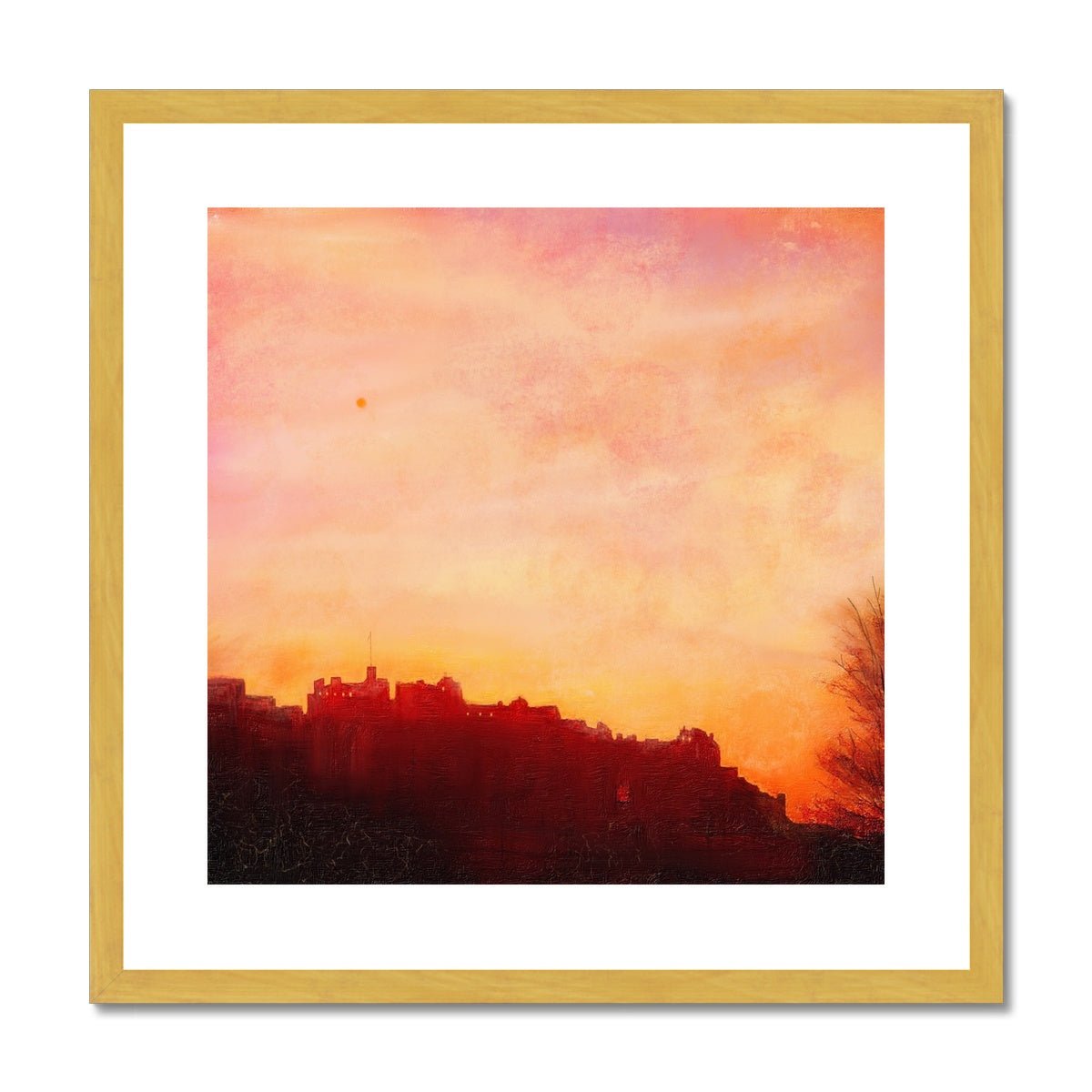 Edinburgh Castle Sunset Painting | Antique Framed & Mounted Prints From Scotland