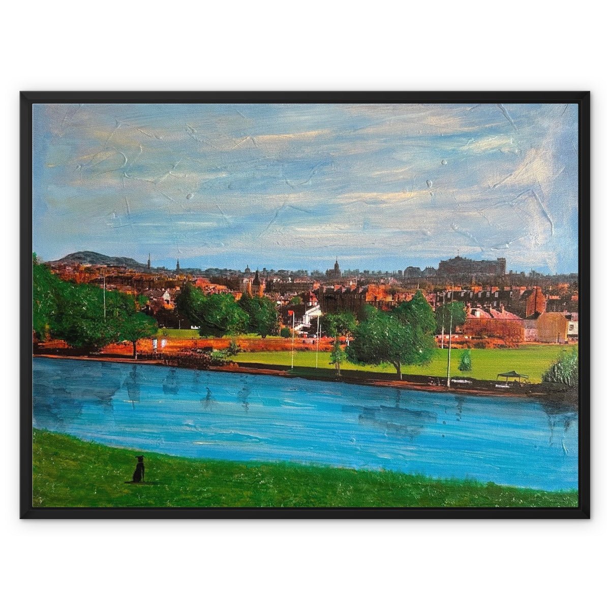 Edinburgh Painting | Framed Canvas From Scotland-Floating Framed Canvas Prints-Edinburgh & Glasgow Art Gallery-32"x24"-Black Frame-Paintings, Prints, Homeware, Art Gifts From Scotland By Scottish Artist Kevin Hunter