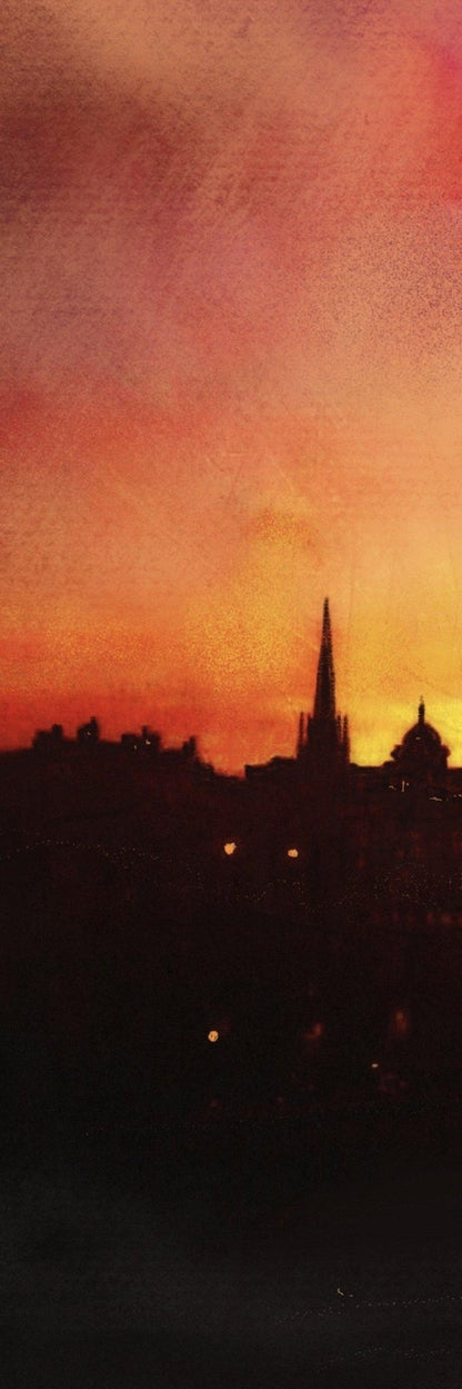 Edinburgh Sunset Painting Signed Fine Art Triptych Canvas