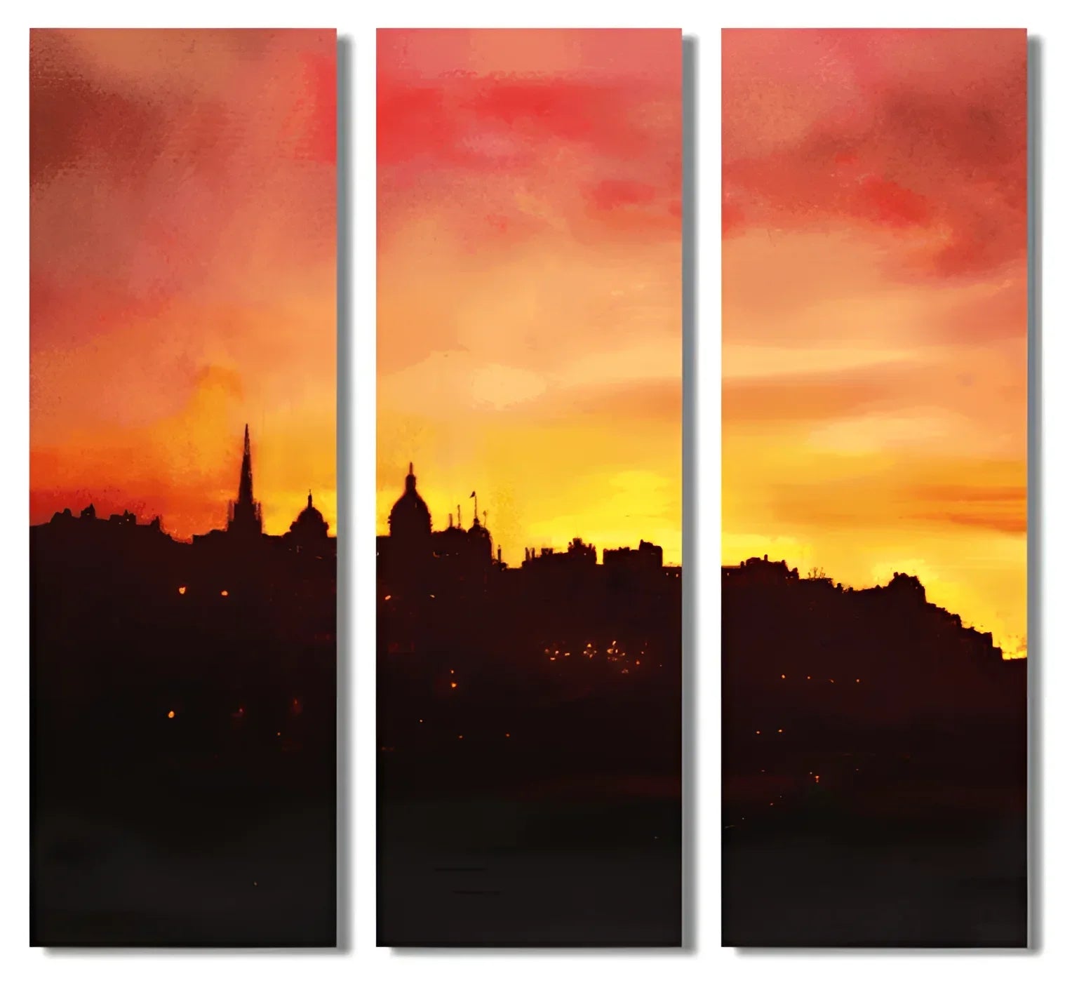 Edinburgh Sunset Triptych | Statement Interior Wall Art from Scotland - & Glasgow Gallery Worldwide Shipping Triptych City Skyline Hunter