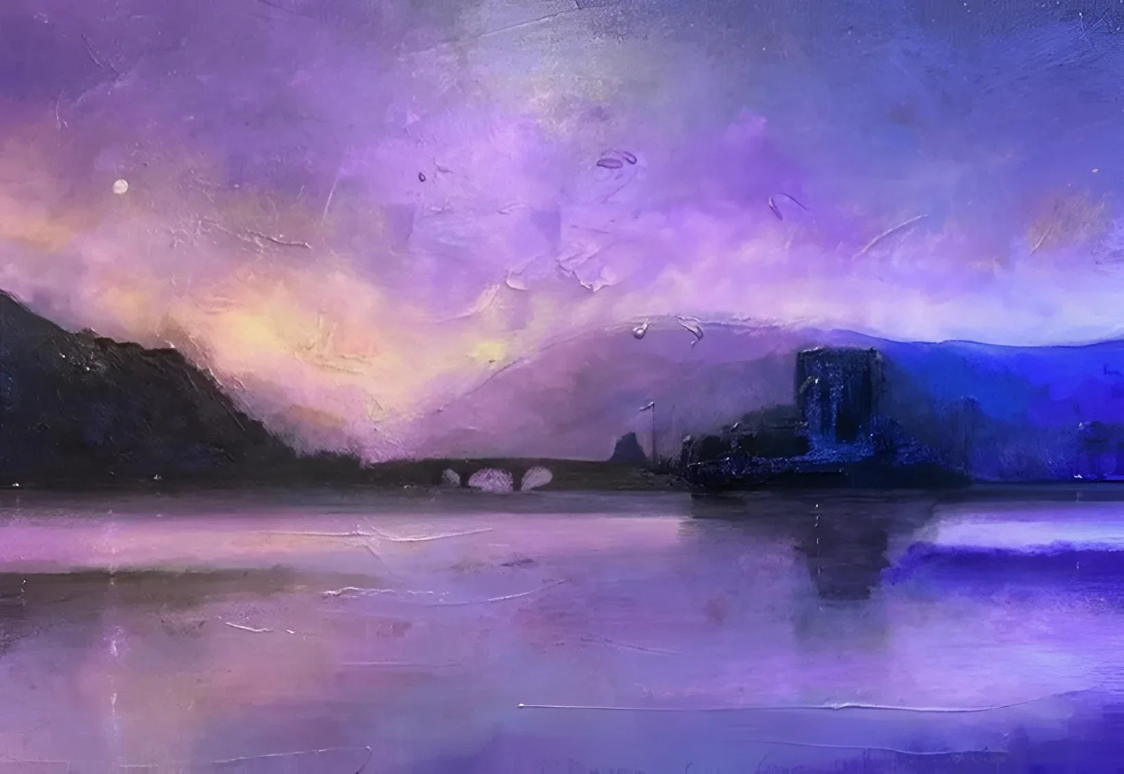 Eilean Donan Castle - Historic & Iconic Art Gallery Scotland Worldwide Shipping Purple Landscape Painting Scottish Castles Paintings