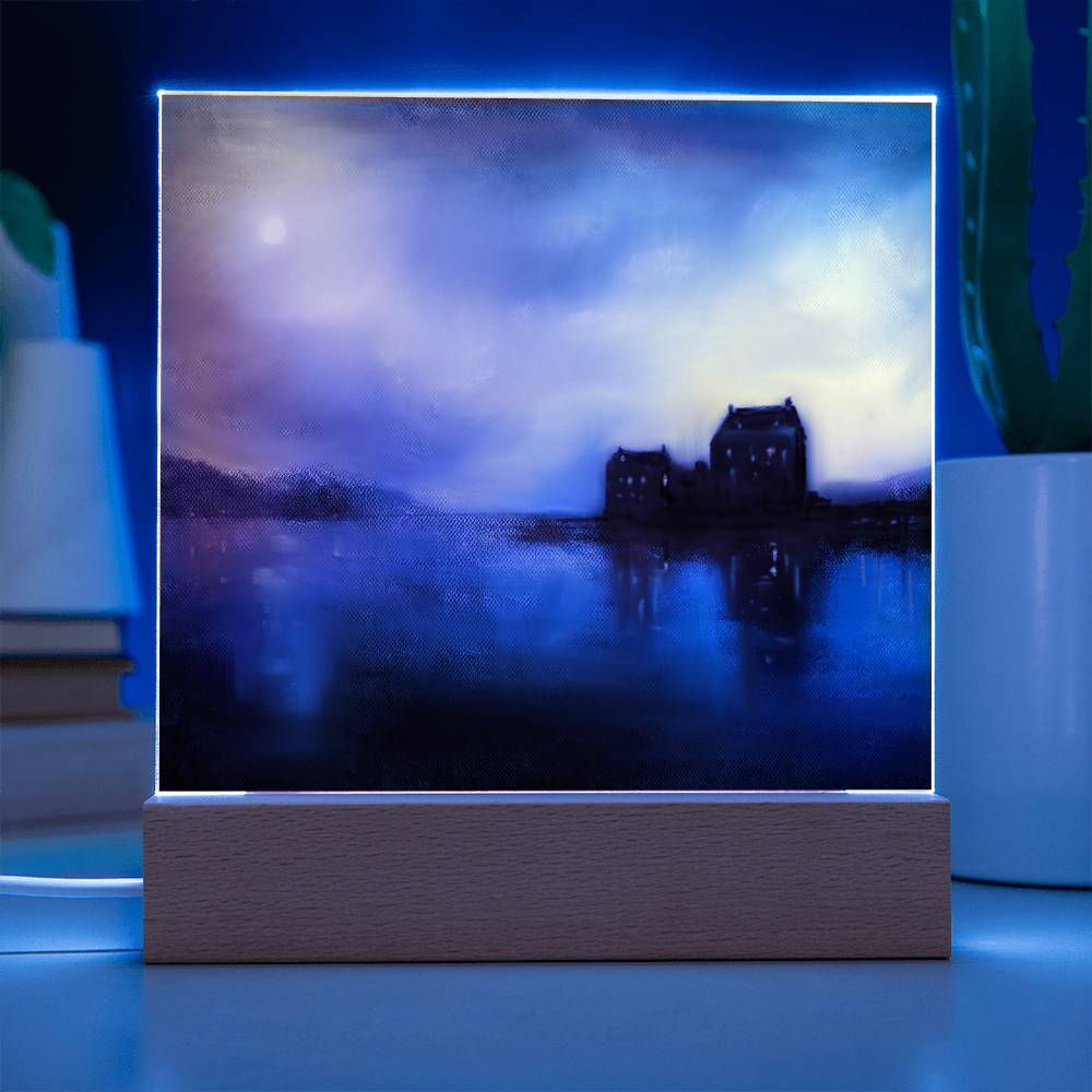 Eilean Donan Castle Sunset illuminated Neon Acrylic Art Plaque