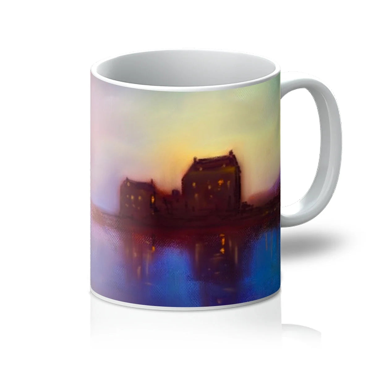 Eilean Donan Castle Sunset Mug - Historic & Iconic Art Gallery Scotland Worldwide Shipping White Ceramic Coffee Scottish Castles Paintings