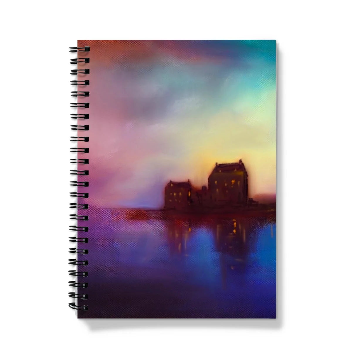 Eilean Donan Castle Sunset Notebook - Historic & Iconic Art Gallery Scotland Worldwide Shipping Spiral-bound Notebook Colorful Scottish