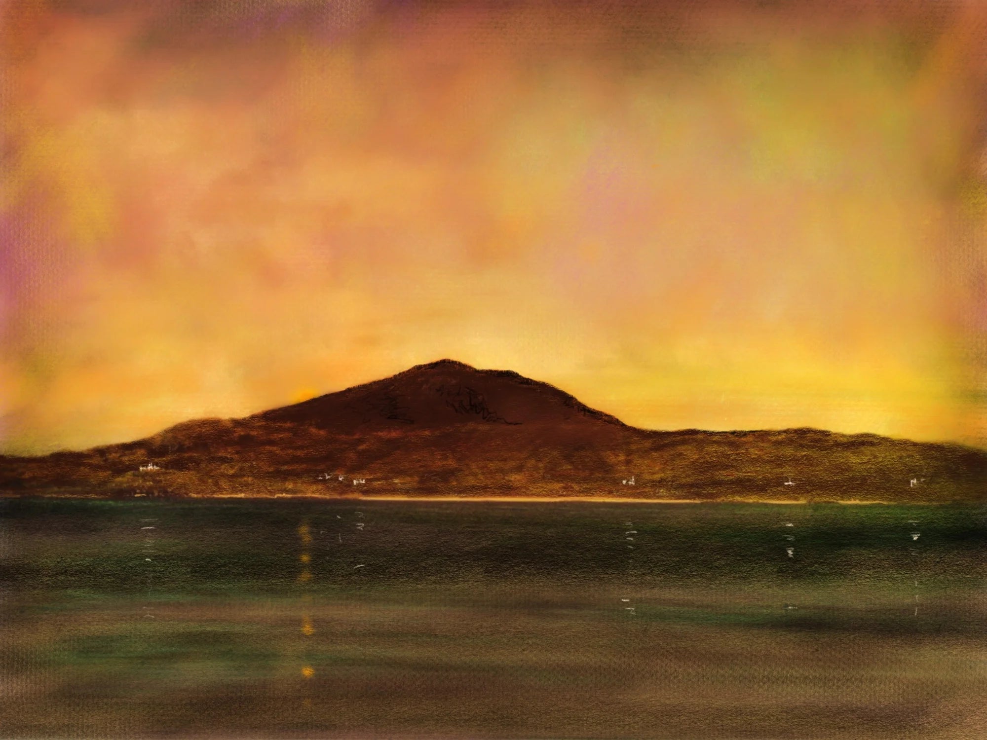 Eriskay Dusk - Hebridean Islands Art Gallery Scotland Worldwide Shipping Mountainous Island Sunset Kevin Hunter Portfolio Giclee Prints