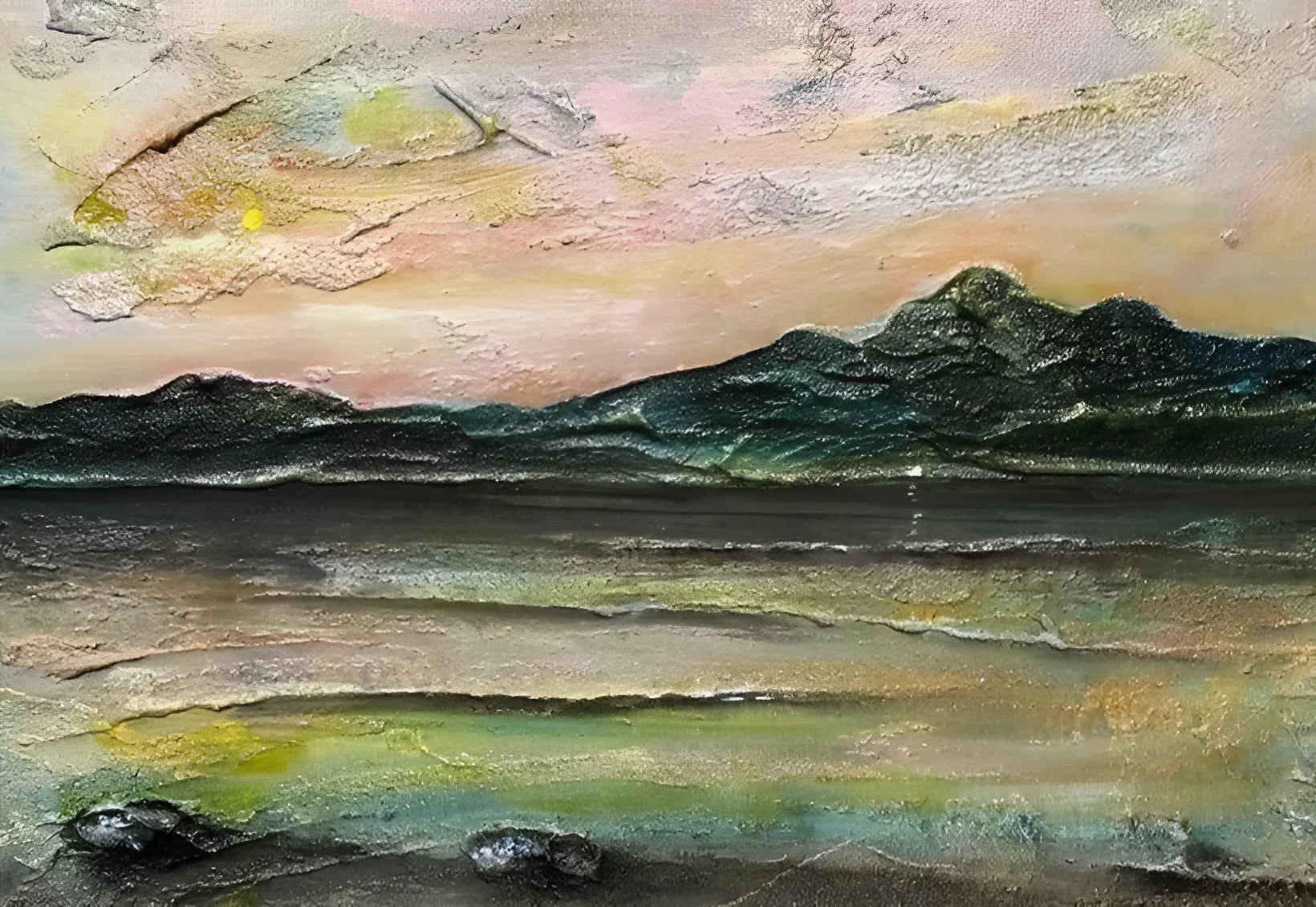 An Ethereal Loch Na Dal Skye - Art Gallery Scotland Worldwide Shipping Textured Landscape Painting Scottish Lochs and Mountains Paintings
