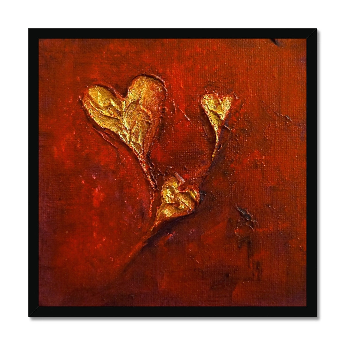 Hearts Abstract Painting | Framed Prints From Scotland-Framed Prints-Abstract & Impressionistic Art Gallery-20"x20"-Black Frame-Paintings, Prints, Homeware, Art Gifts From Scotland By Scottish Artist Kevin Hunter