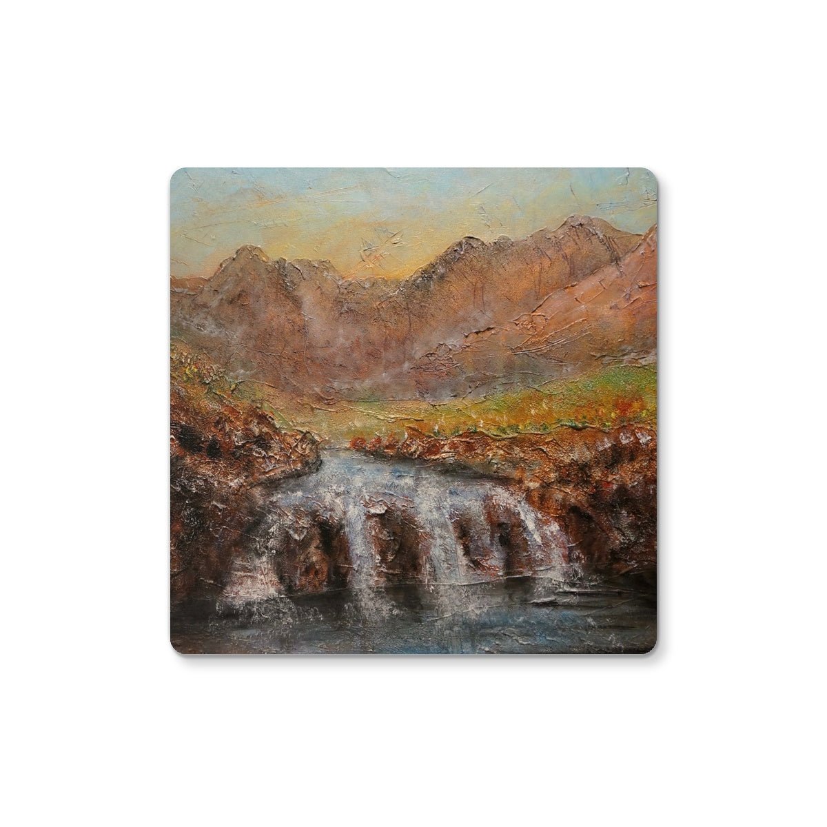 Fairy Pools Dawn Skye Art Gifts Coaster-Coasters-Skye Art Gallery-6 Coasters-Paintings, Prints, Homeware, Art Gifts From Scotland By Scottish Artist Kevin Hunter
