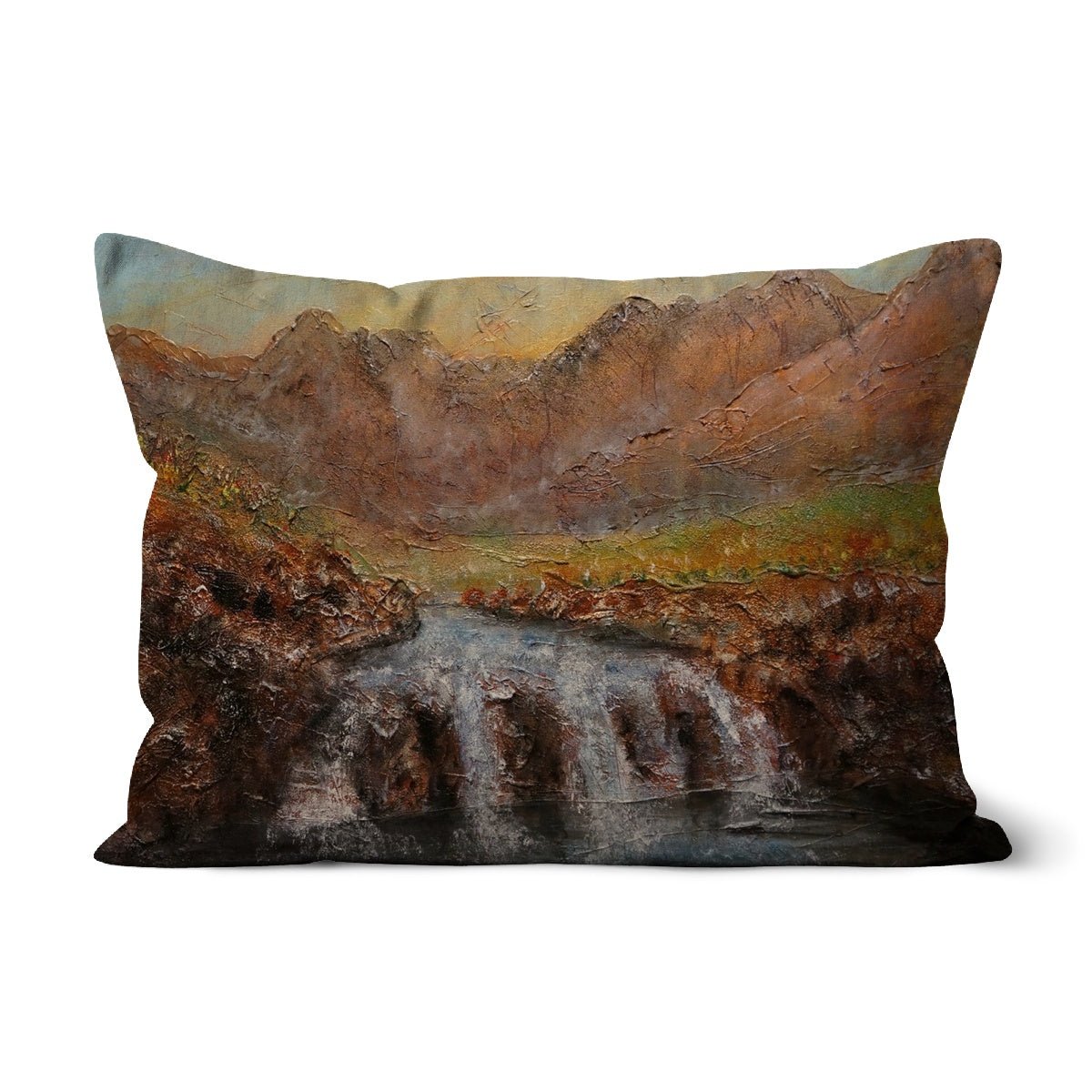 Fairy Pools Dawn Skye Art Gifts Cushion-Cushions-Skye Art Gallery-Linen-19"x13"-Paintings, Prints, Homeware, Art Gifts From Scotland By Scottish Artist Kevin Hunter
