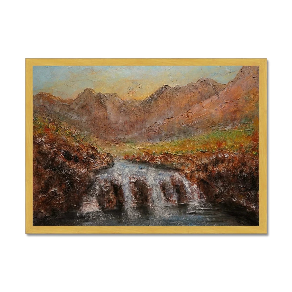 Fairy Pools Skye Dawn Antique Framed Print - Art Gallery Scotland Worldwide Shipping Scottish Landscape Paintings and Prints by Artist
