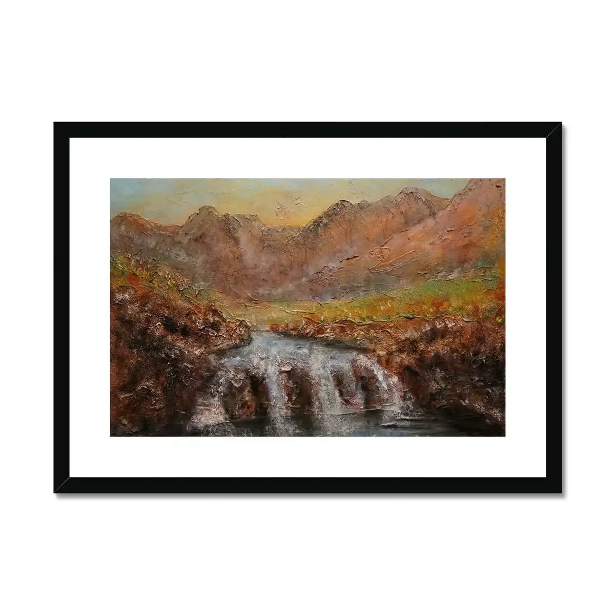 Fairy Pools Skye Dawn Framed & Mounted Print - Art Gallery Scotland Worldwide Shipping Scottish Landscape Paintings and Prints by Artist