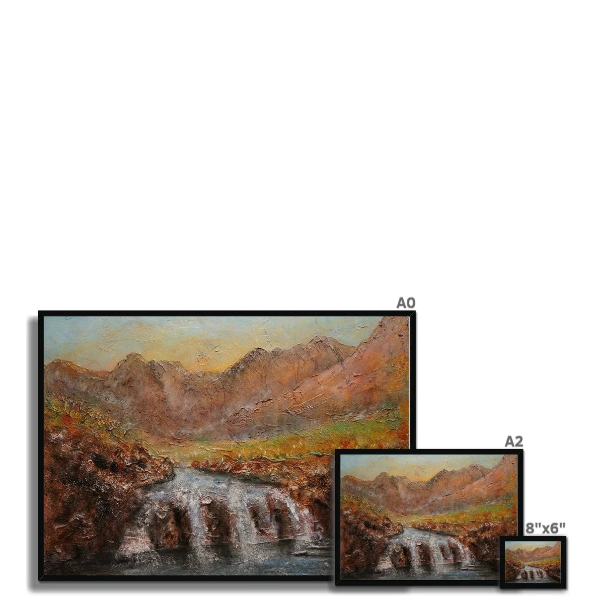 Fairy Pools Skye Dawn Framed Print - Art Gallery Scotland Worldwide Shipping Scottish Landscape Paintings and Prints by Artist Hunter