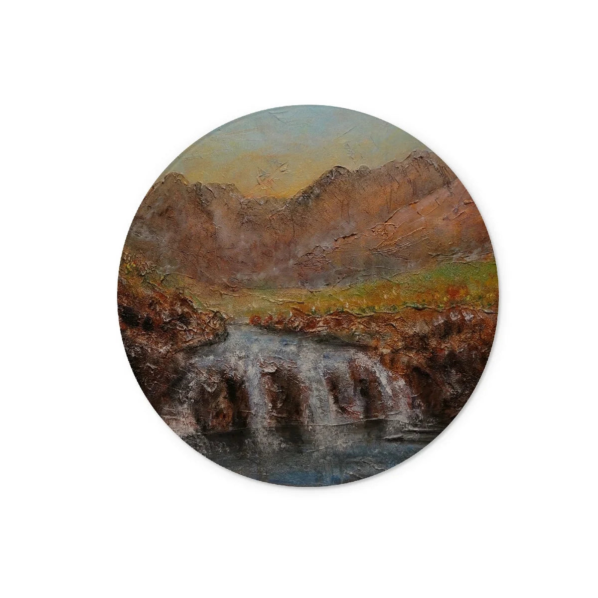 Fairy Pools Skye Dawn Glass Chopping Board - Art Gallery Scotland Worldwide Shipping Scottish Landscape Paintings and Prints