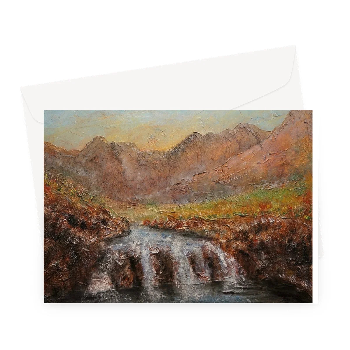 Fairy Pools Skye Dawn Greeting Card - Art Gallery Scotland Worldwide Shipping Scottish Landscape Paintings and Prints
