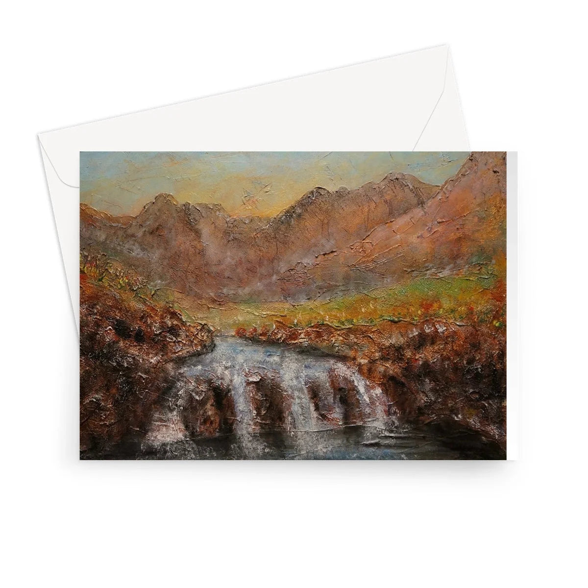 Fairy Pools Skye Dawn Greeting Card - Art Gallery Scotland Worldwide Shipping Scottish Landscape Paintings and Prints