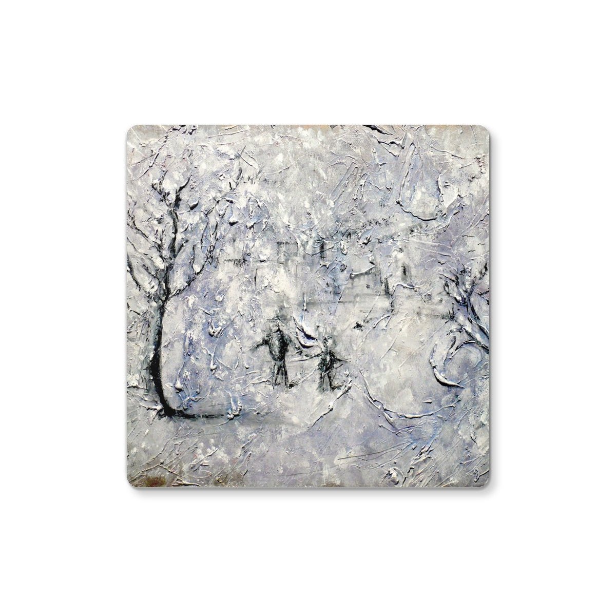 Father Daughter Snow Art Gifts Coaster-Coasters-Abstract & Impressionistic Art Gallery-2 Coasters-Paintings, Prints, Homeware, Art Gifts From Scotland By Scottish Artist Kevin Hunter