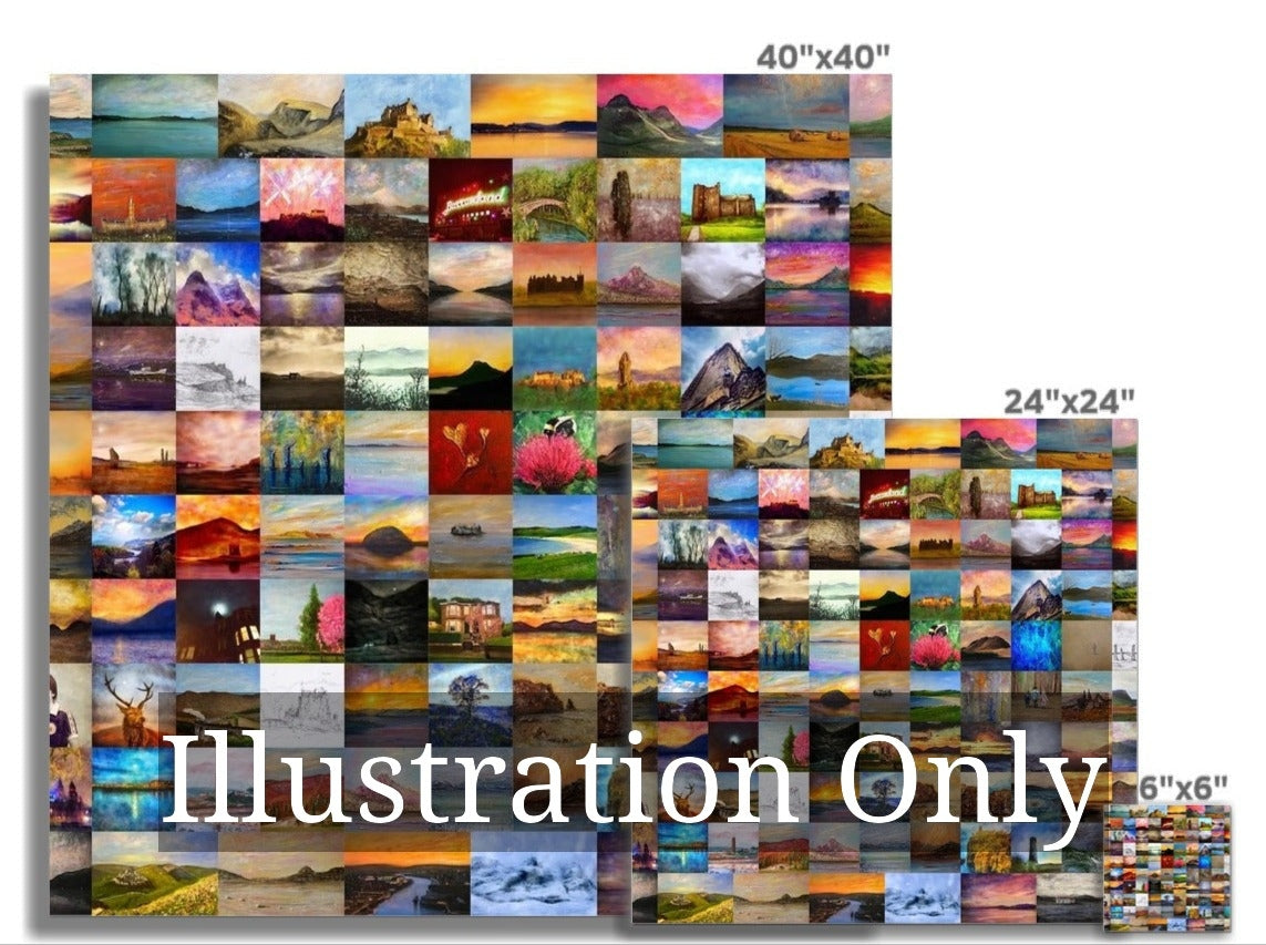 Collage of landscape paintings in varying sizes for fine art prints from Scotland