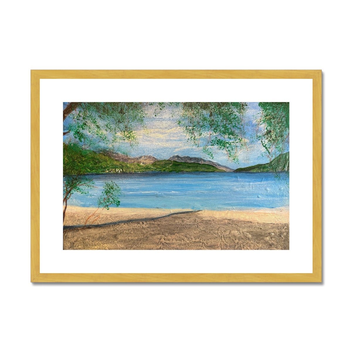 Firkin Point Loch Lomond Painting | Antique Framed & Mounted Prints From Scotland-Antique Framed & Mounted Prints-Scottish Lochs & Mountains Art Gallery-A2 Landscape-Gold Frame-Paintings, Prints, Homeware, Art Gifts From Scotland By Scottish Artist Kevin Hunter