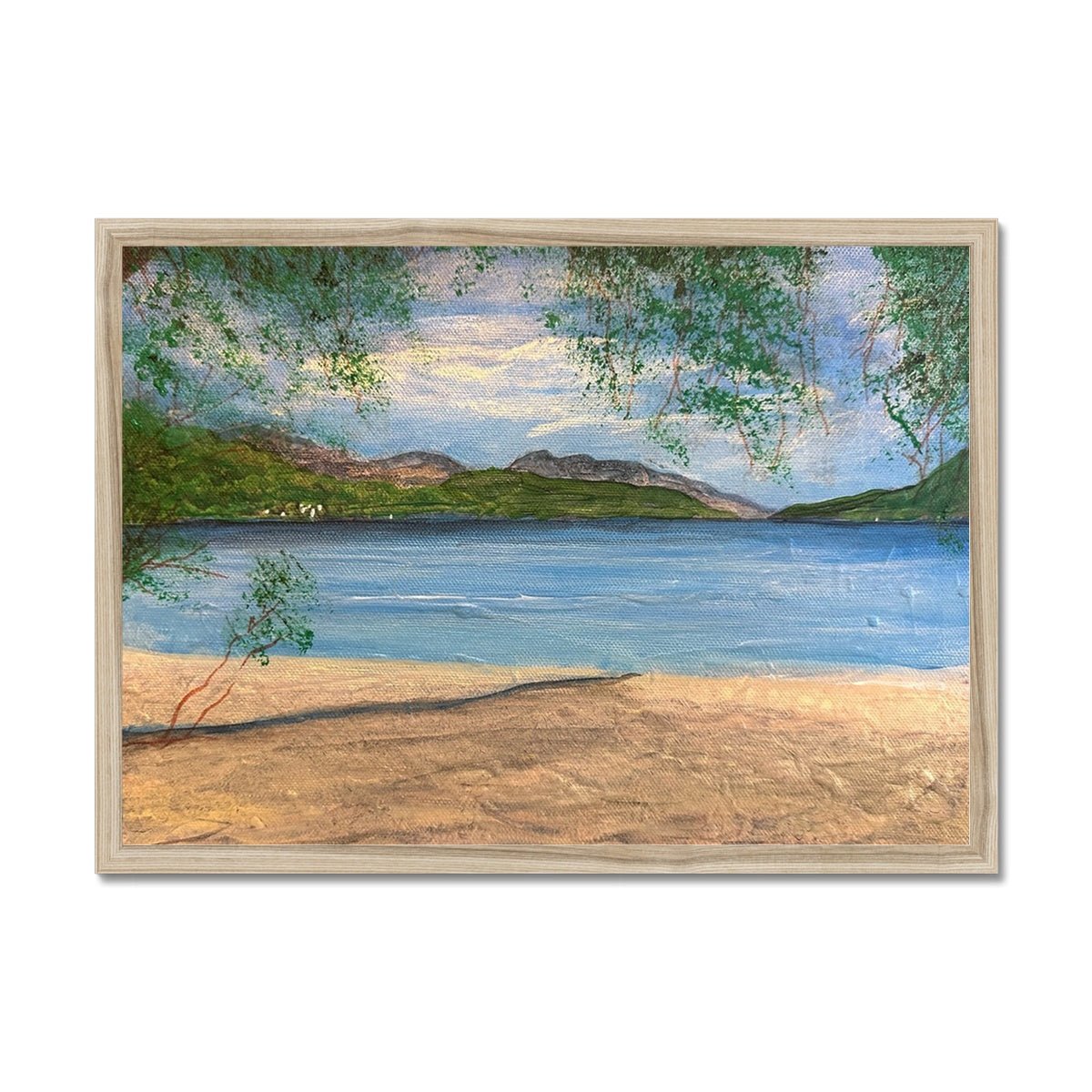 Firkin Point Loch Lomond Painting | Framed Prints From Scotland-Framed Prints-Scottish Lochs & Mountains Art Gallery-A2 Landscape-Natural Frame-Paintings, Prints, Homeware, Art Gifts From Scotland By Scottish Artist Kevin Hunter