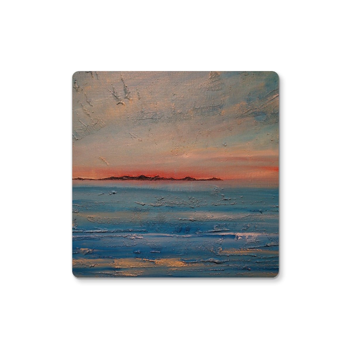 Gigha Sunset Art Gifts Coaster-Coasters-Hebridean Islands Art Gallery-4 Coasters-Paintings, Prints, Homeware, Art Gifts From Scotland By Scottish Artist Kevin Hunter