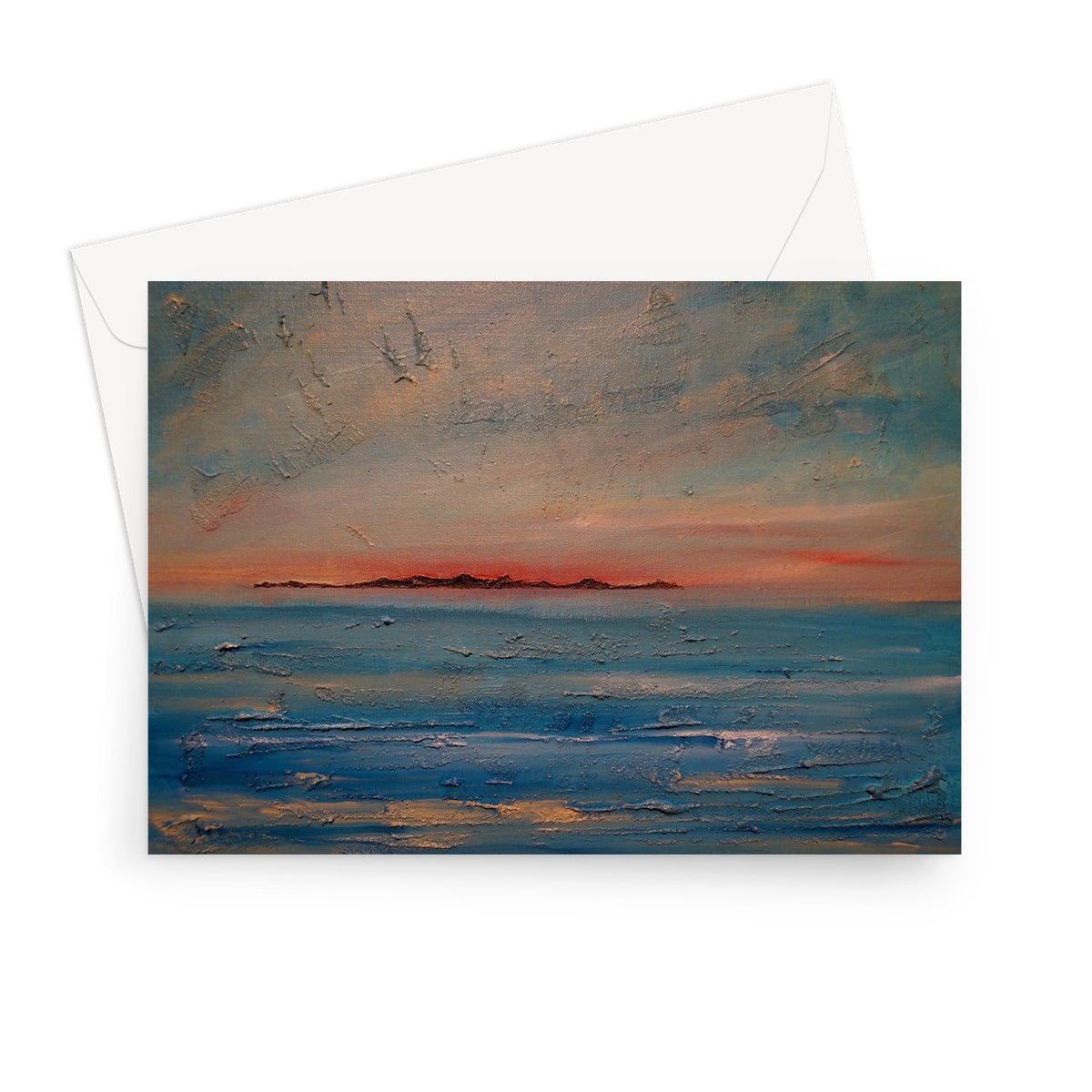 Gigha Sunset Art Gifts Greeting Card-Greetings Cards-Hebridean Islands Art Gallery-7"x5"-1 Card-Paintings, Prints, Homeware, Art Gifts From Scotland By Scottish Artist Kevin Hunter