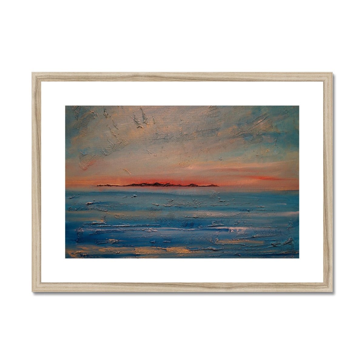 Gigha Sunset Painting | Framed & Mounted Prints From Scotland-Framed & Mounted Prints-Hebridean Islands Art Gallery-A2 Landscape-Natural Frame-Paintings, Prints, Homeware, Art Gifts From Scotland By Scottish Artist Kevin Hunter
