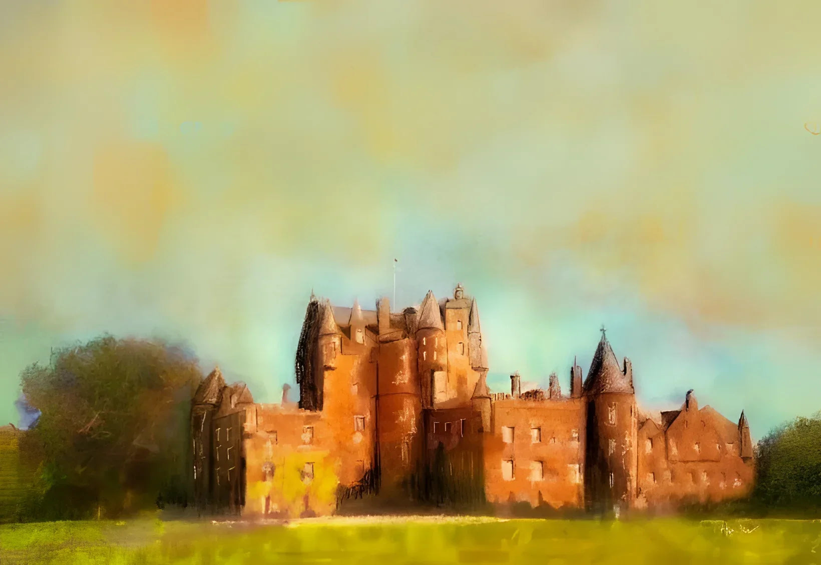 Glamis Castle - Historic & Iconic Art Gallery Scotland Worldwide Shipping Impressionistic Scottish Castle Scottish Castles Paintings
