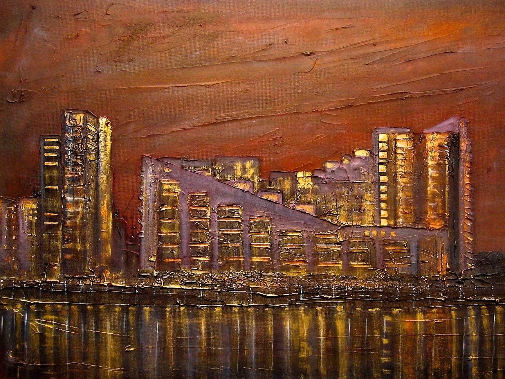 Glasgow Harbour Flats - Edinburgh & Art Gallery Scotland Worldwide Shipping Textured Cityscape Painting Kevin Hunter Portfolio Giclee Prints