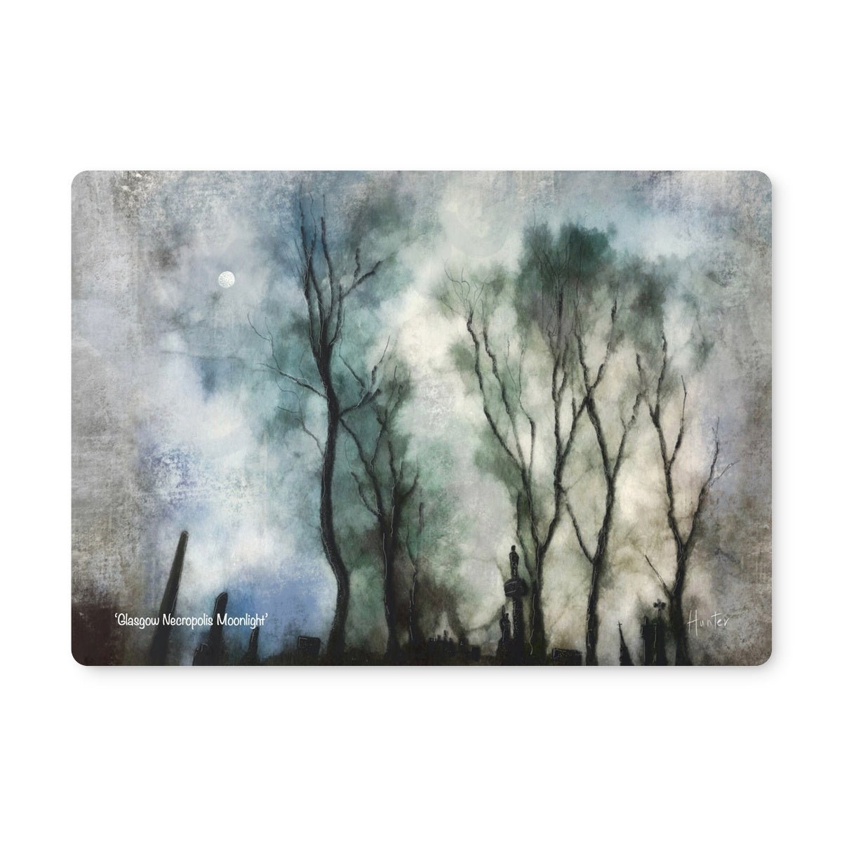 Glasgow Necropolis Moonlight Art Gifts Placemat-Placemats-Edinburgh & Glasgow Art Gallery-4 Placemats-Paintings, Prints, Homeware, Art Gifts From Scotland By Scottish Artist Kevin Hunter