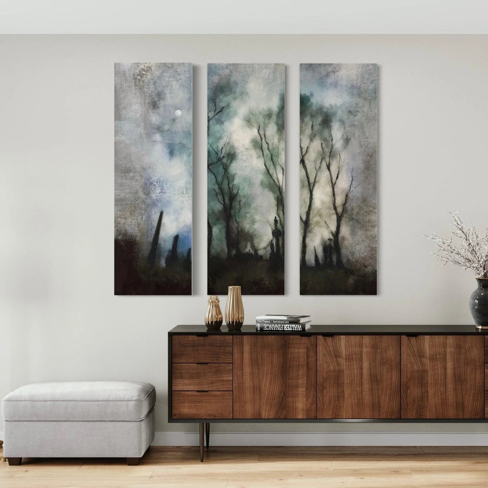 Glasgow Necropolis Moonlight Triptych | Statement Interior Wall Art from Scotland - Edinburgh & Gallery Worldwide Shipping Three Abstract