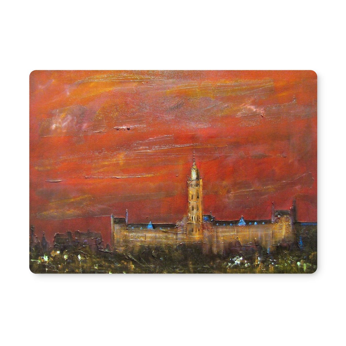 Glasgow University Dusk Art Gifts Placemat-Placemats-Edinburgh & Glasgow Art Gallery-2 Placemats-Paintings, Prints, Homeware, Art Gifts From Scotland By Scottish Artist Kevin Hunter